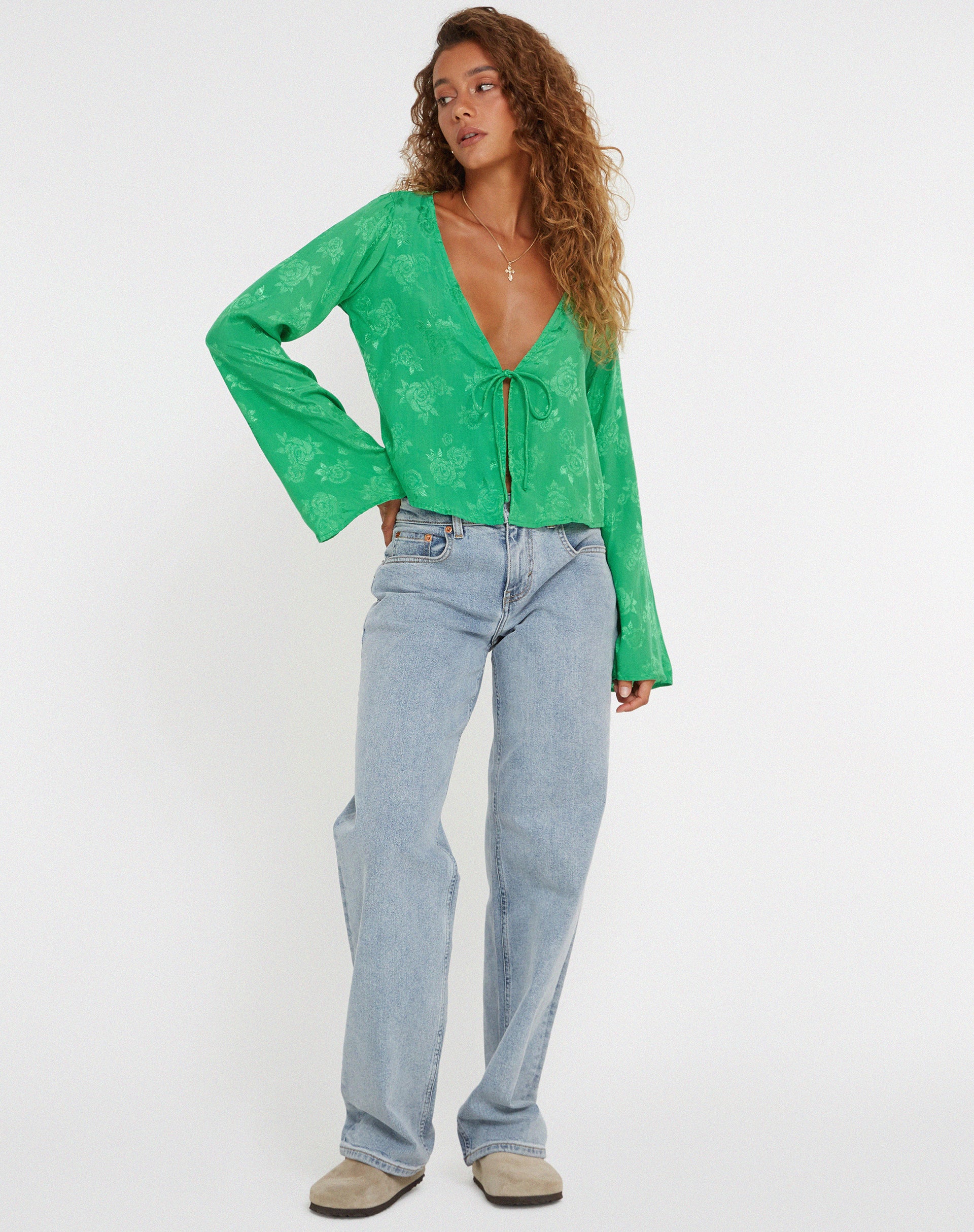 Merida Top in Satin Rose Jade Green - Image 3