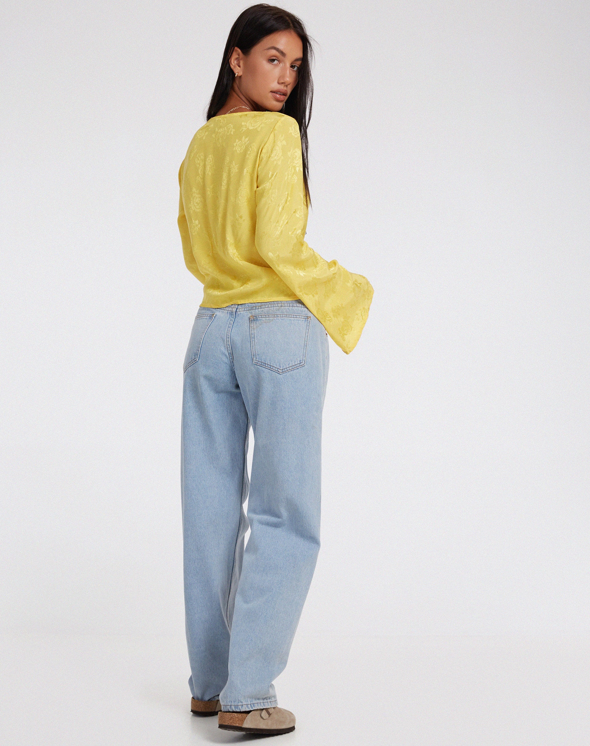 Merida Long Sleeve Top in Satin Rose Sunshine Yellow - Image 4