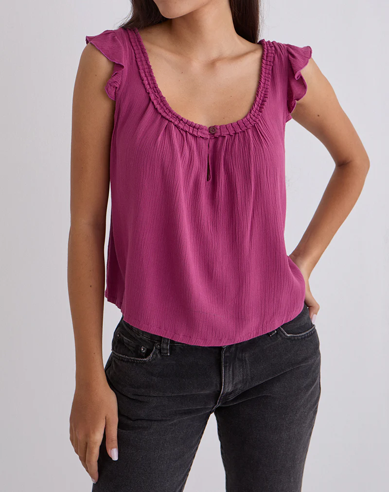 Merisso Scoop Neck Keyhole Top in Rose Burgundy - Image 2