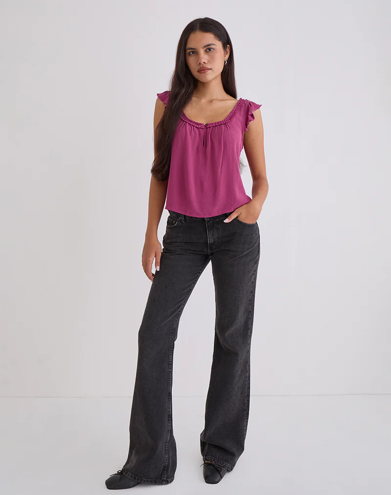 Merisso Scoop Neck Keyhole Top in Rose Burgundy - Image 3