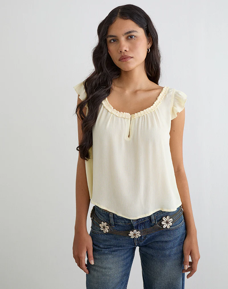 Merisso Scoop Neck Keyhole Top in Crinkle Butter Yellow - Image 5
