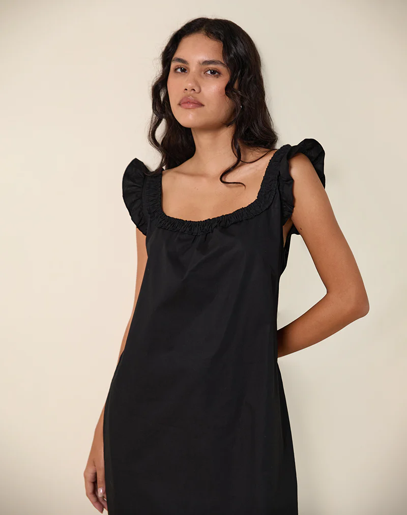 Merrily Smock Midi Dress in Poplin Black - Image 2