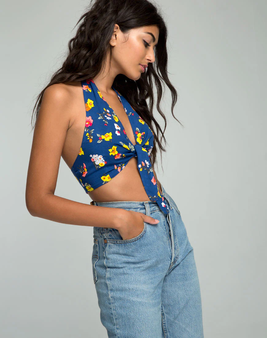 Meso Crop Top in Fleur Navy - Image 3