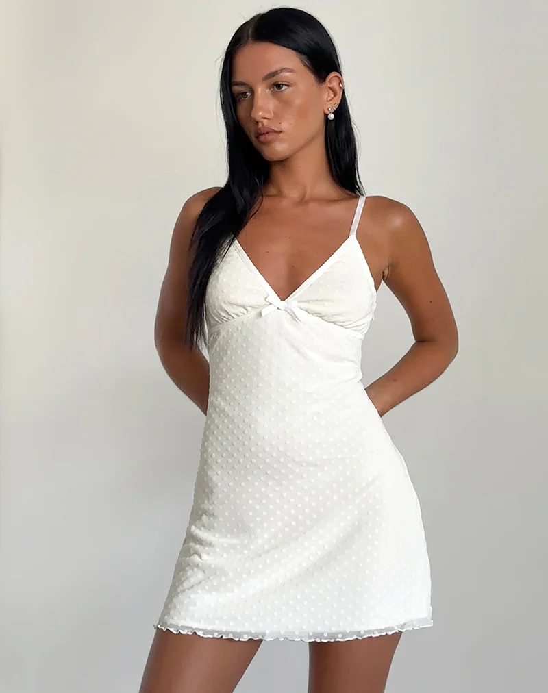 Mevila Cami Mini Dress in Ivory Polka Flock - Image 2