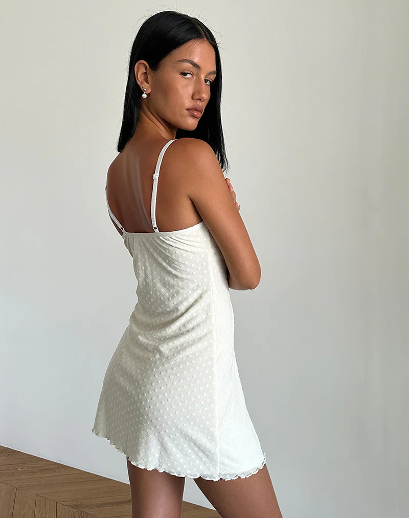 Mevila Cami Mini Dress in Ivory Polka Flock - Image 3