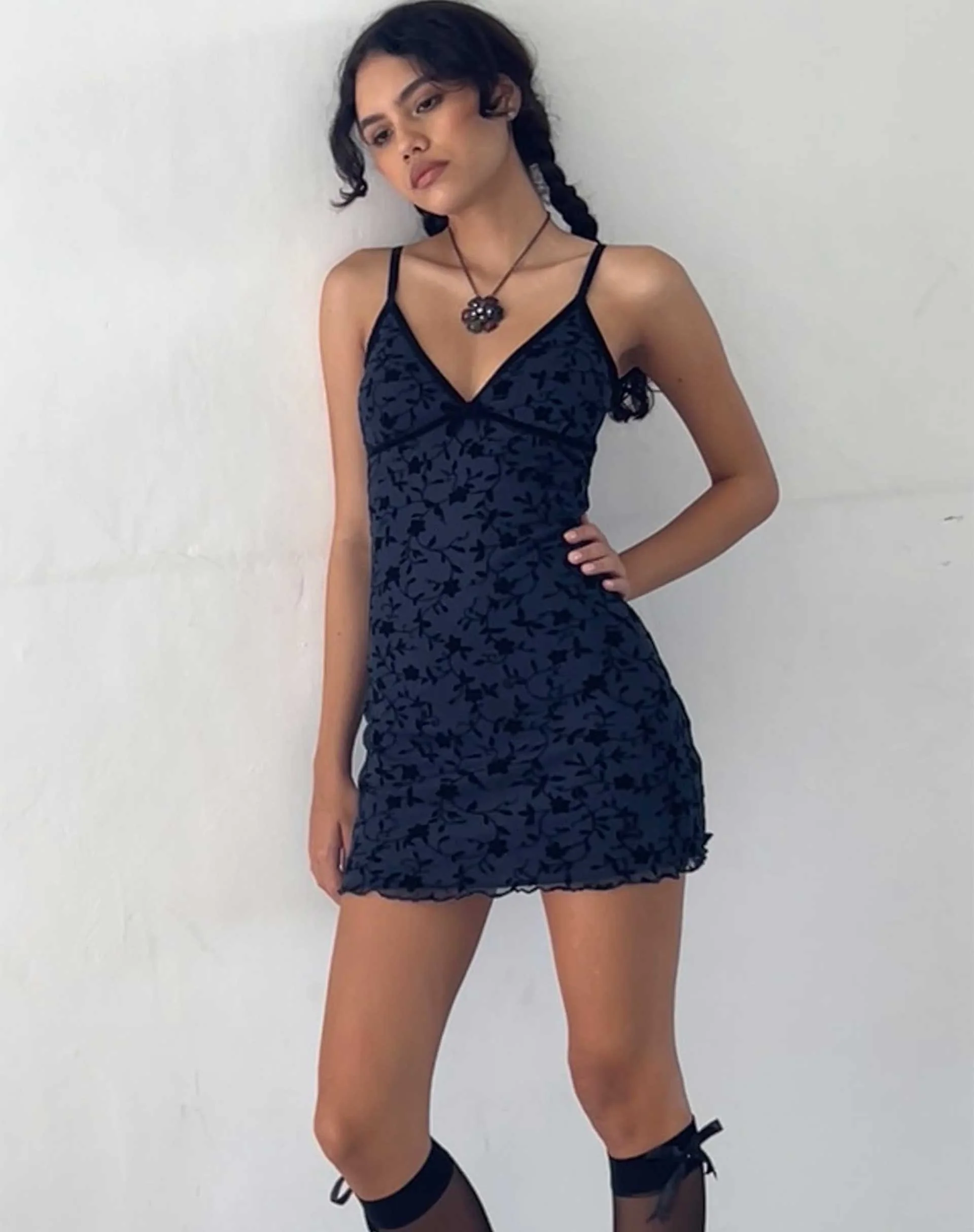 Mevila Mini Dress in Pretty Petal Flock Black - Image 2