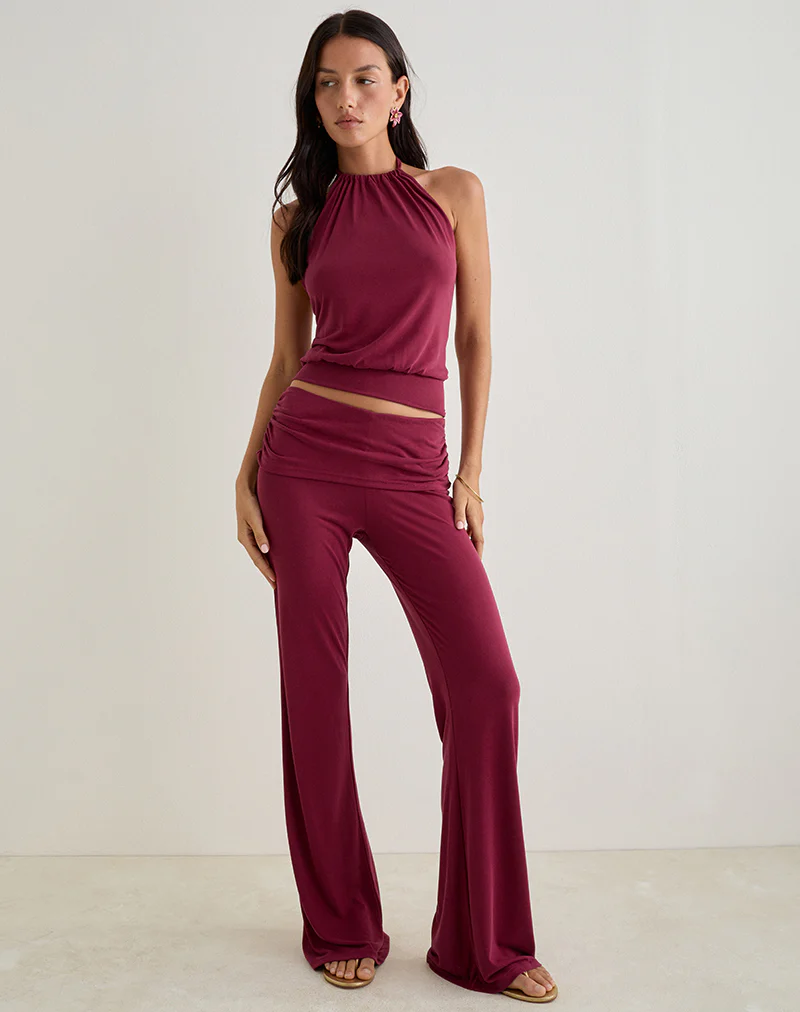 Miasa Backless Halterneck Top in Cupro Burgundy - Image 4