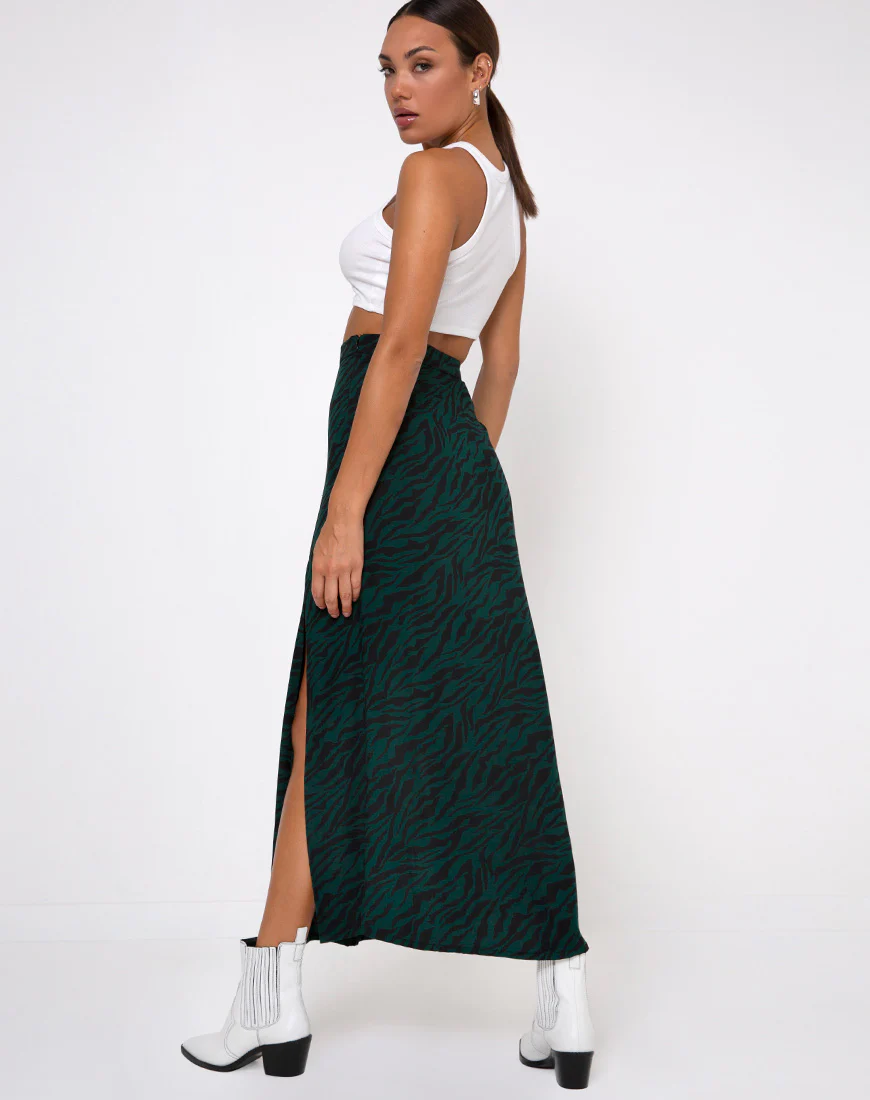 Mica Maxi Skirt in 90's Zebra Forest Green - Image 5