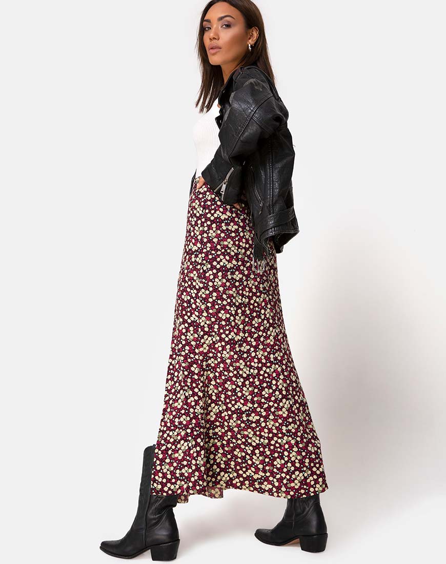 Mica Maxi Skirt in Floral Field Plum - Image 2
