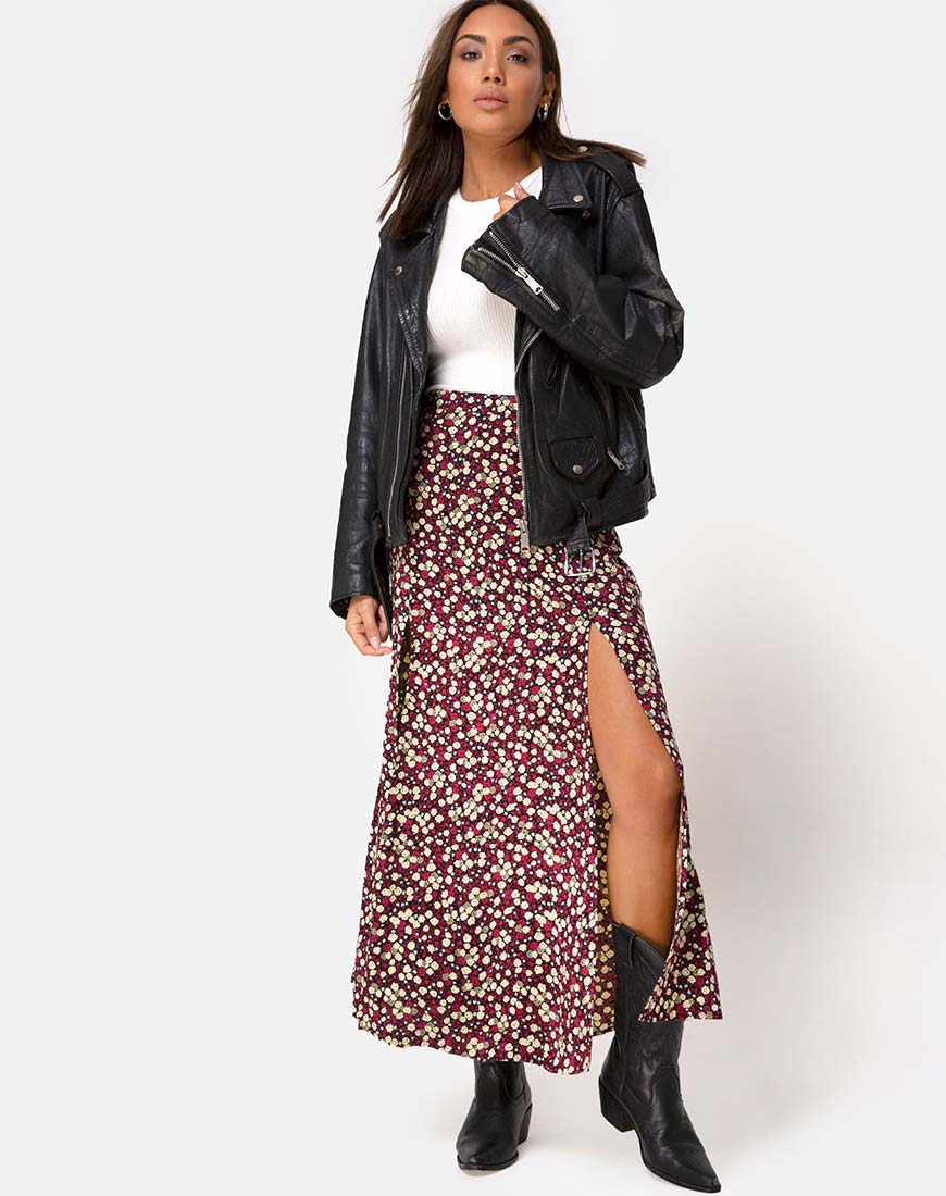 Mica Maxi Skirt in Floral Field Plum - Image 3
