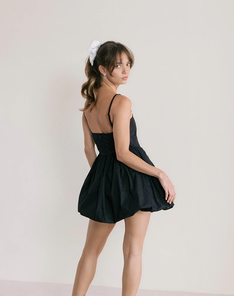 Micala Puffball Mini Dress in Black - Image 5