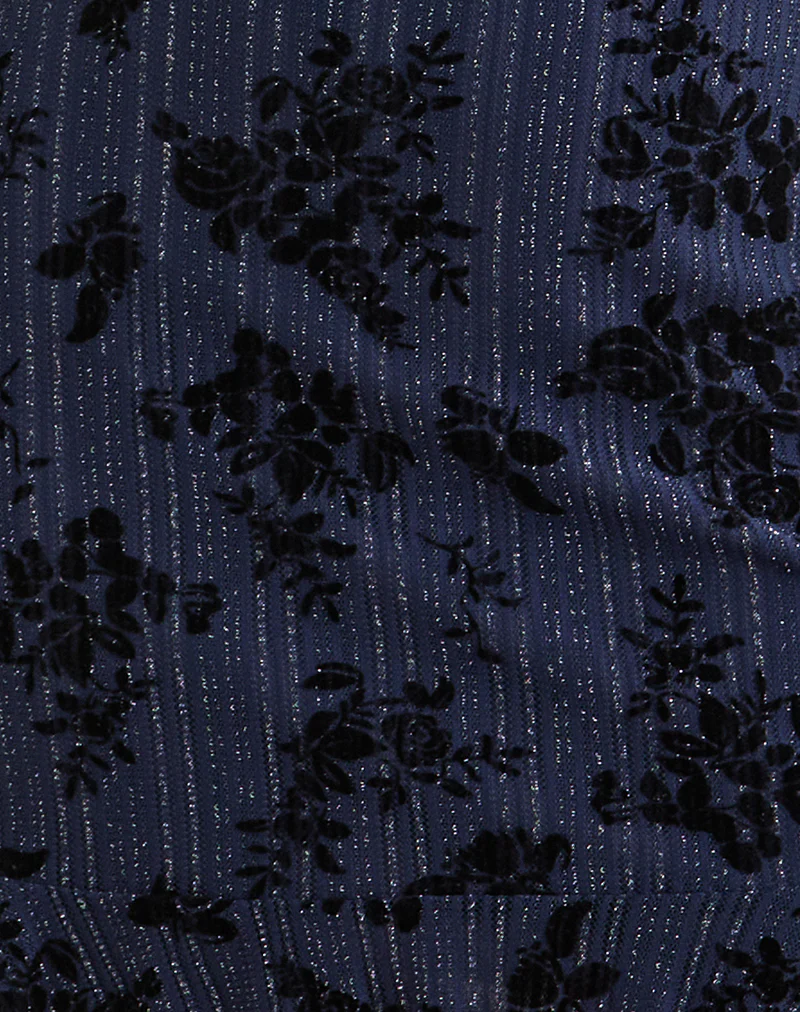 Micaya Mini Dress in Flocked Shimmer Plisse Navy - Image 6