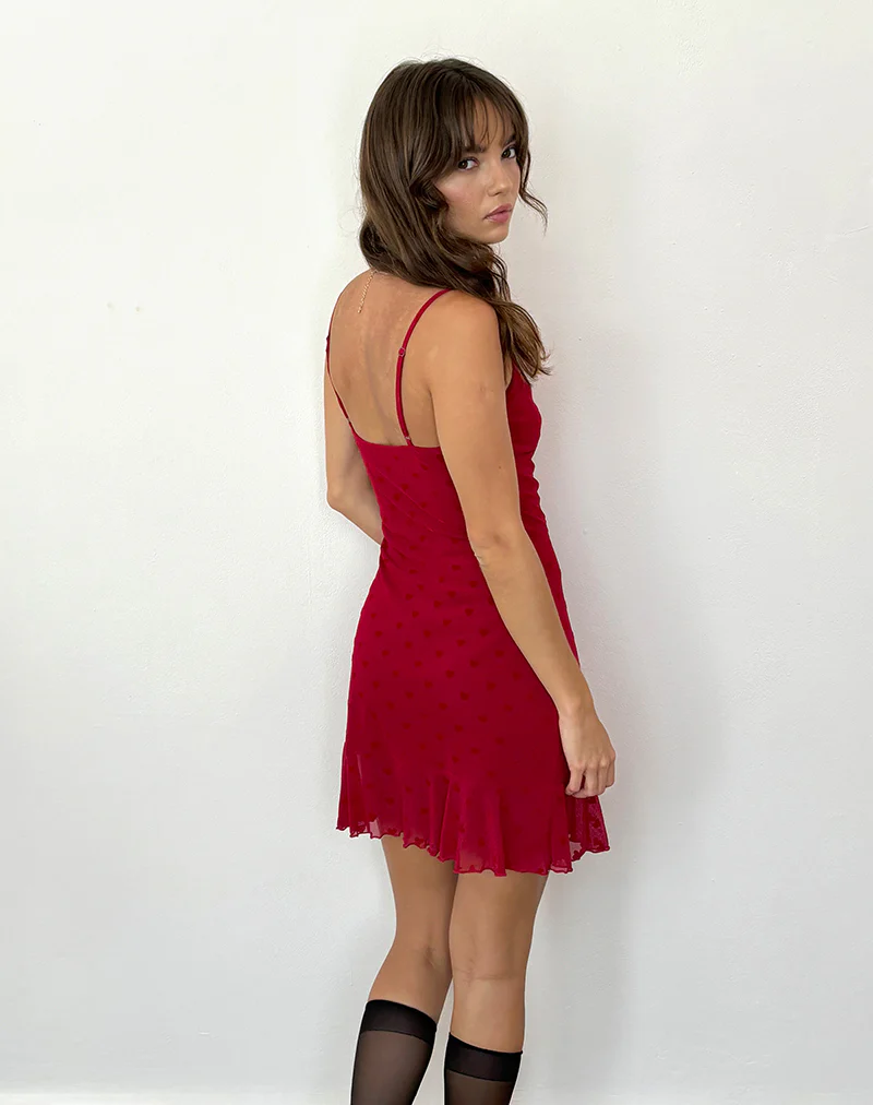 Micaya Mini Dress in Red Heart Flocked Mesh - Image 4