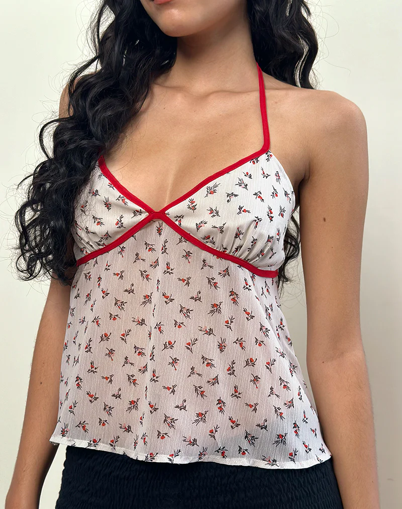 Micha Halter Top in Ditsy Floral Ivory - Image 2