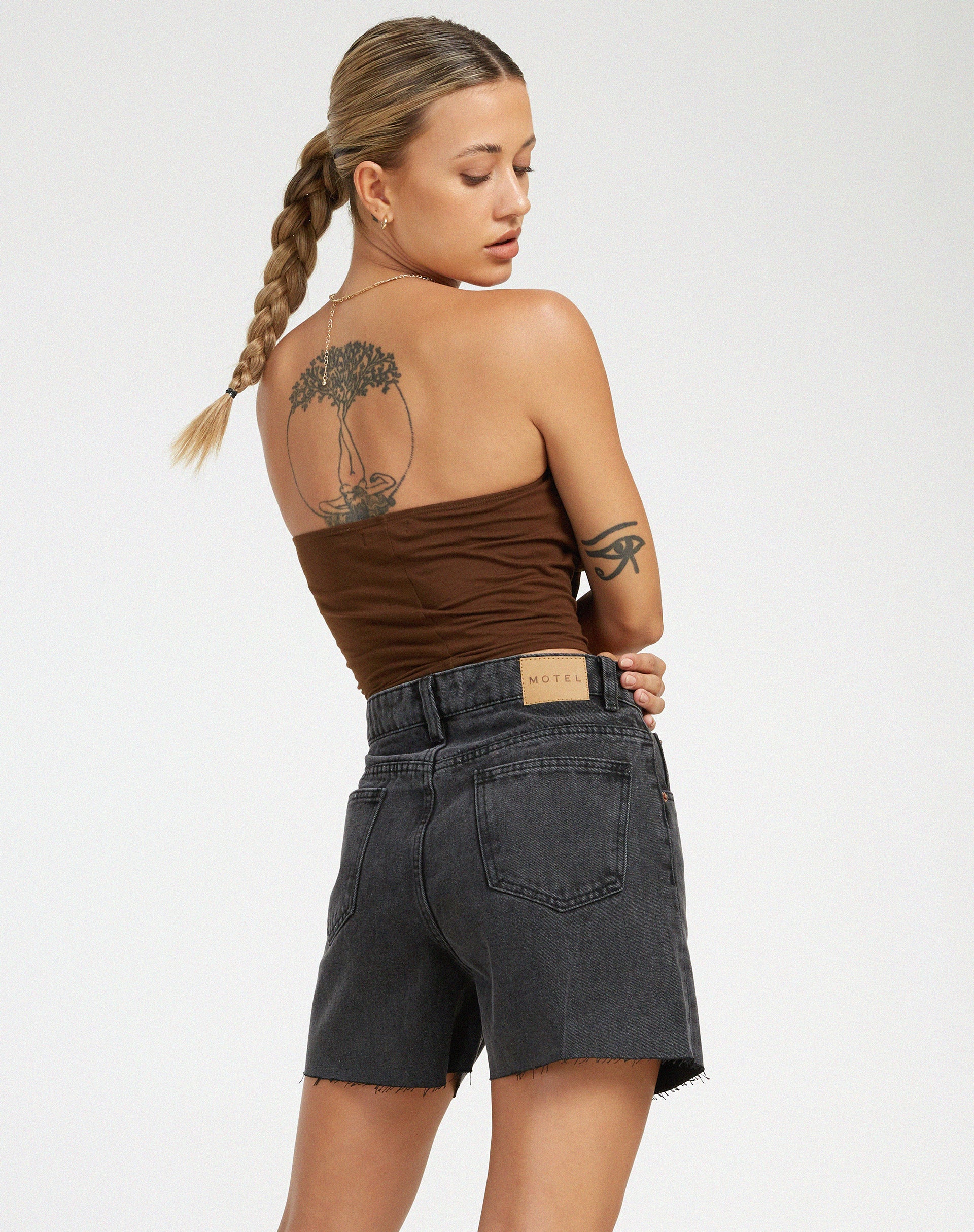 Mid Length Denim Shorts in Black Wash - Image 2