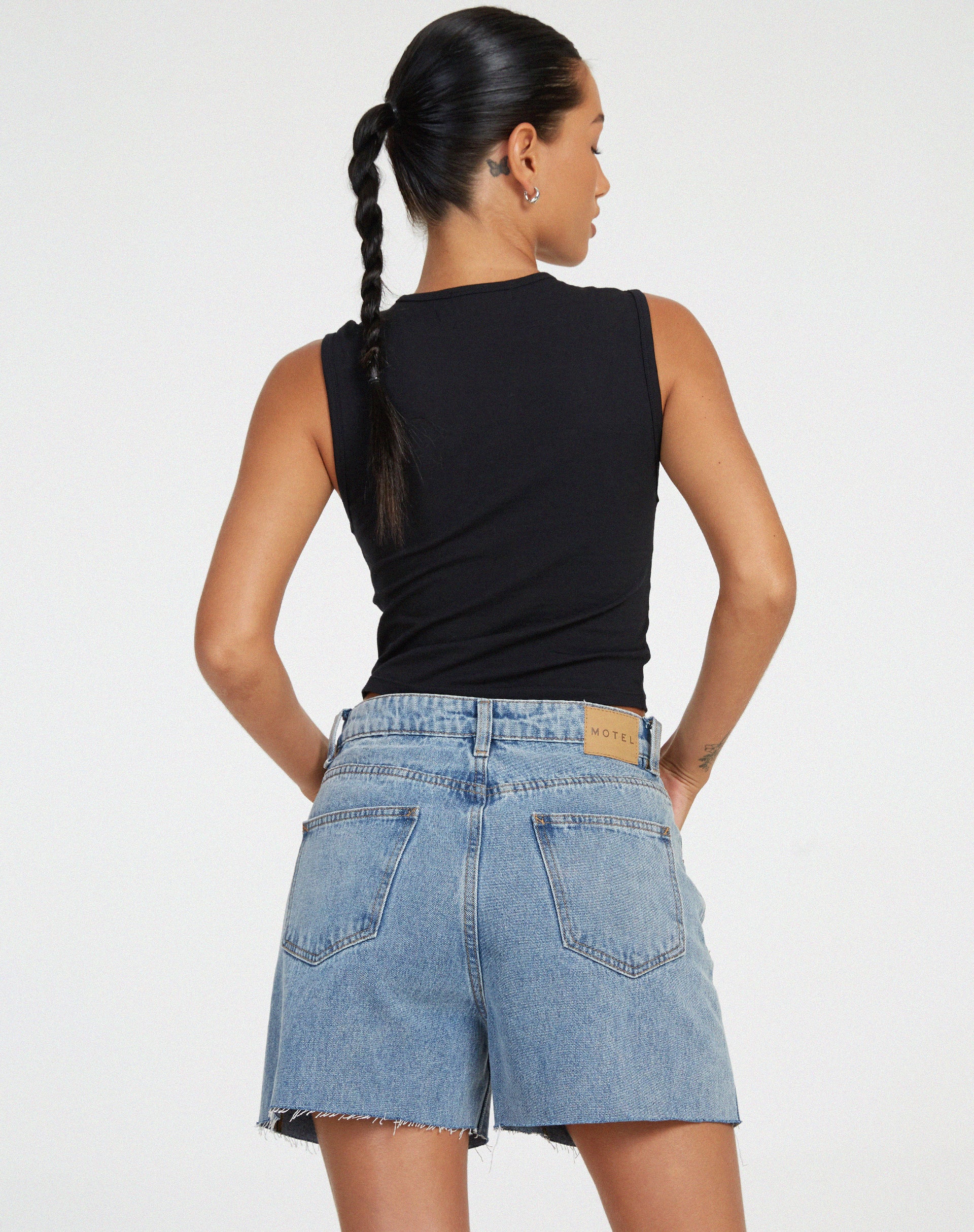 Mid Length Denim Shorts in Light Wash - Image 2