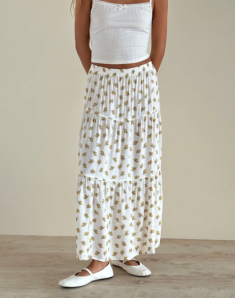 Midaxi Skirt in Funshine Floral Off White - Image 2