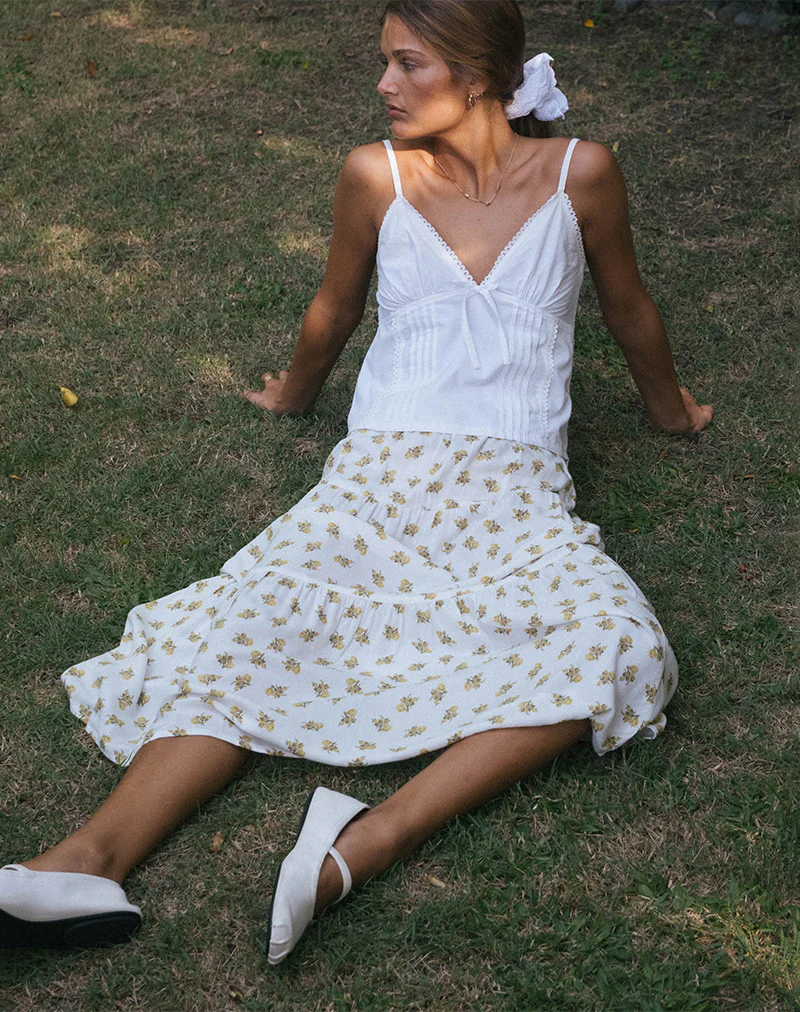 Midaxi Skirt in Funshine Floral Off White - Image 3