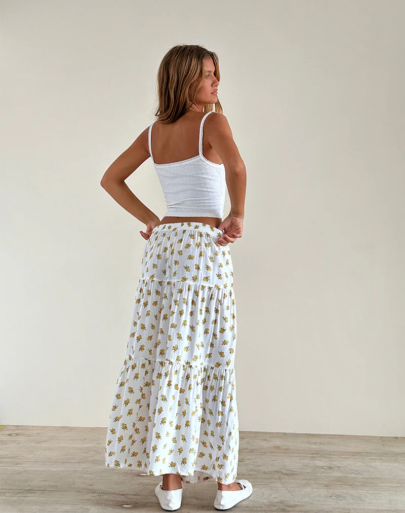 Midaxi Skirt in Funshine Floral Off White - Image 5