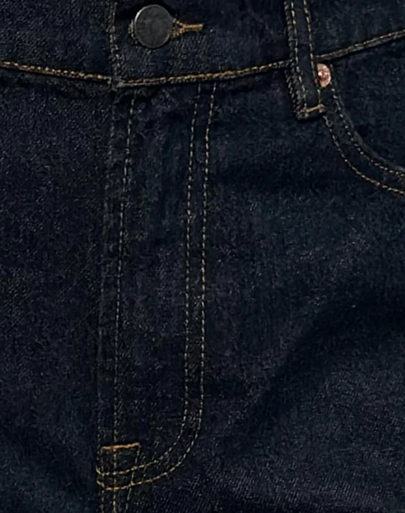 Mid Rise Turn Up Straight Jeans in Indigo - Image 6