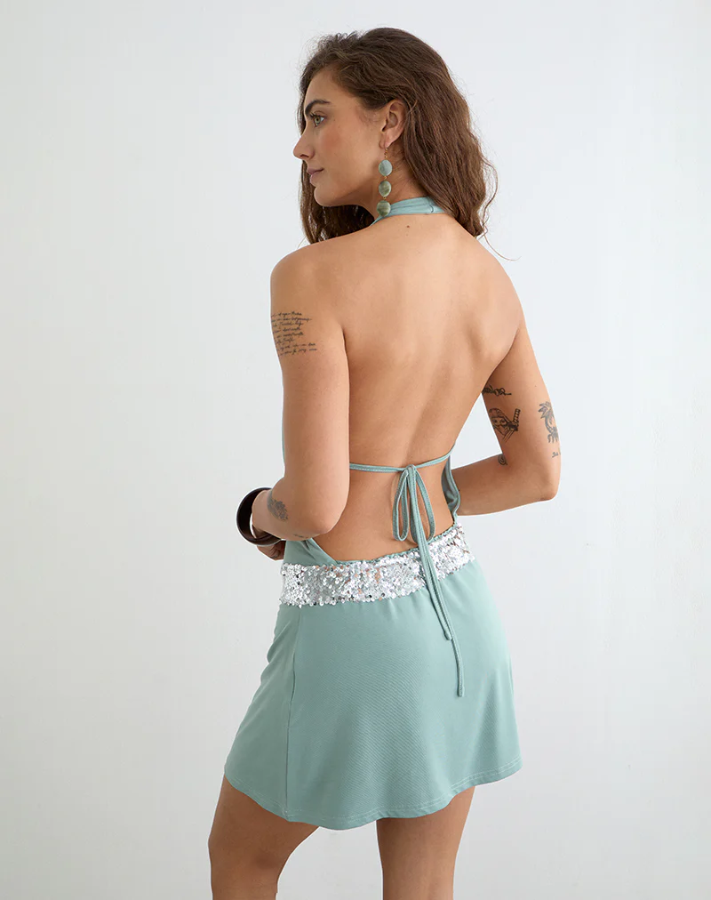 Miharu Mini Dress in Aqua Grey - Image 6