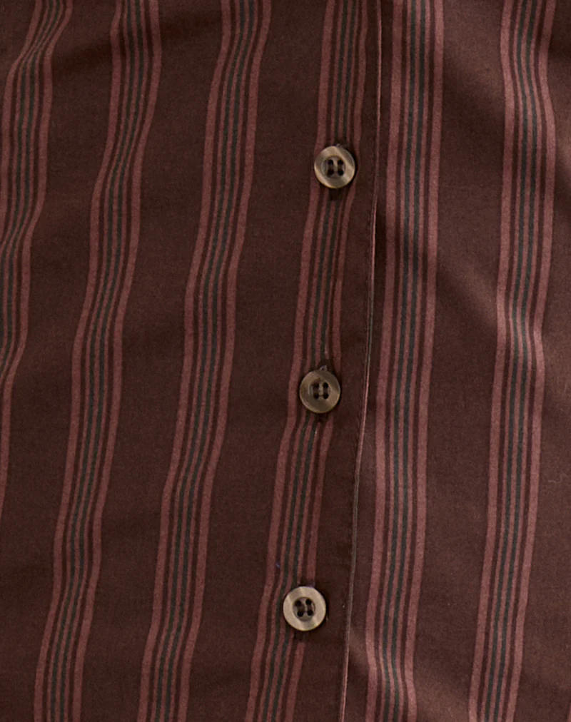 Mikanu Button Down Blouse in Stripe Brown - Image 6