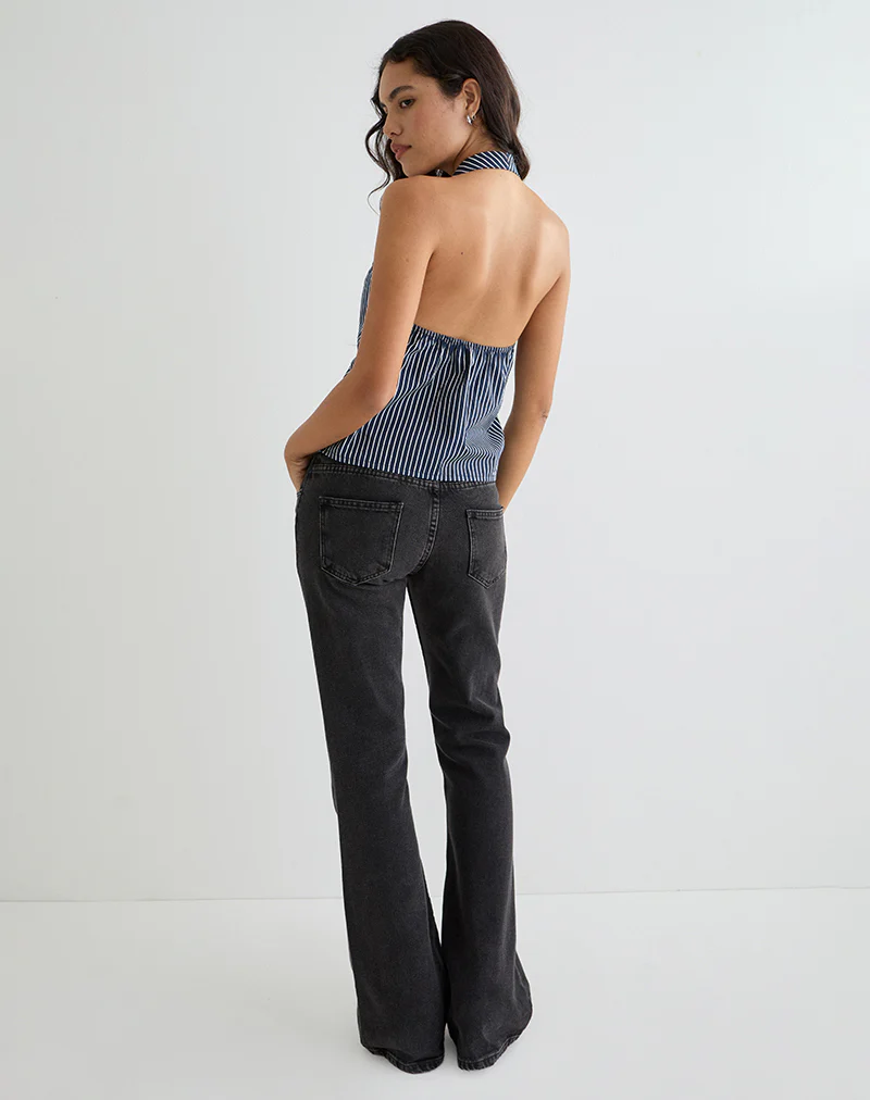 Mikanu Halterneck Blouse in Pinstripe Navy - Image 5