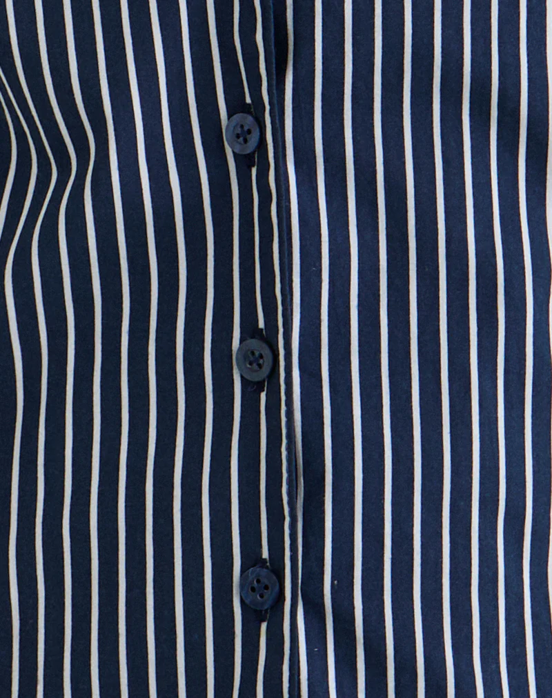 Mikanu Halterneck Blouse in Pinstripe Navy - Image 6