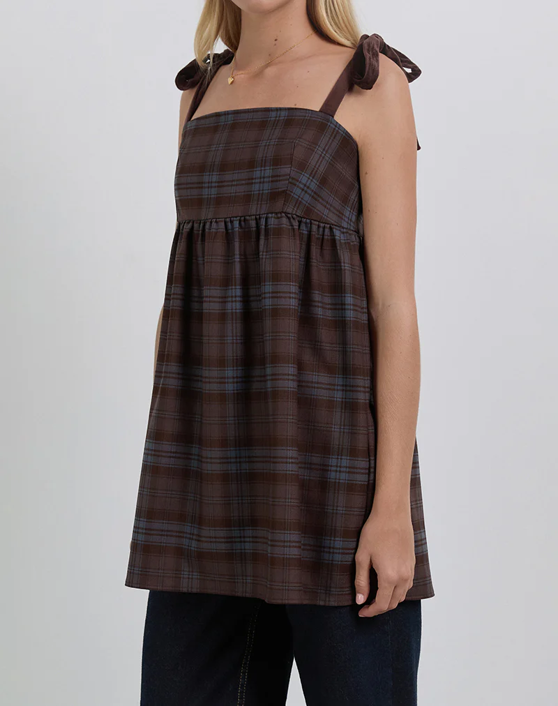 Mikayla Mini Dress in Burgundy and Blue Check - Image 2