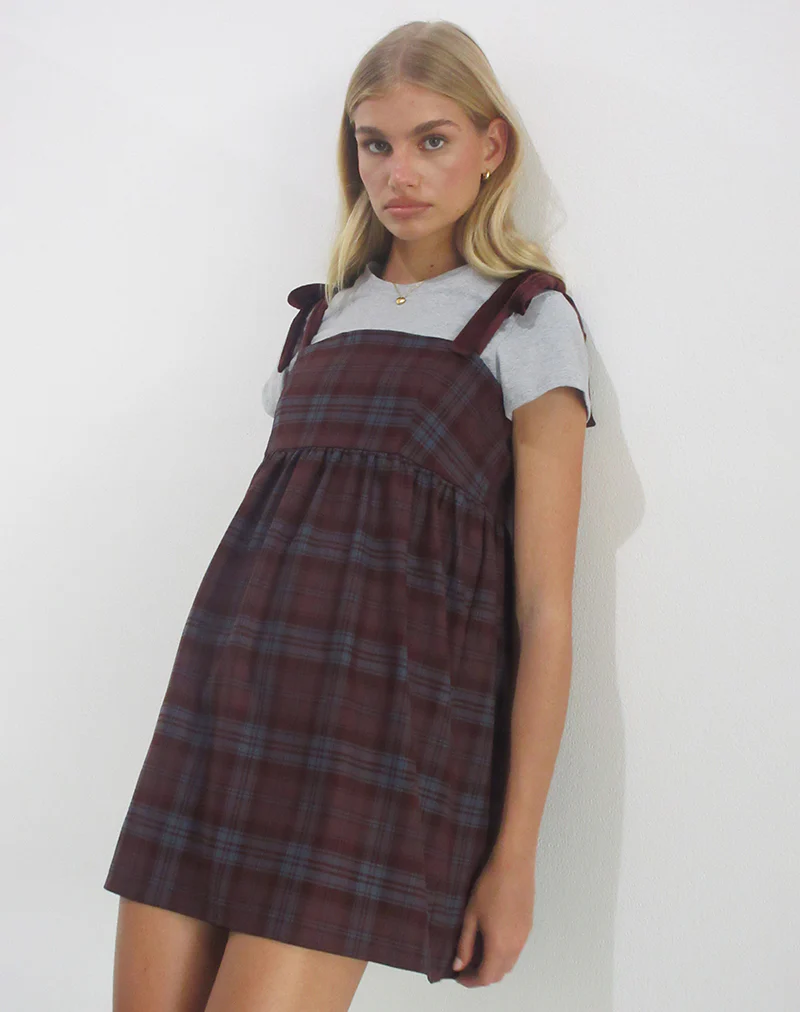 Mikayla Mini Dress in Burgundy and Blue Check - Image 4