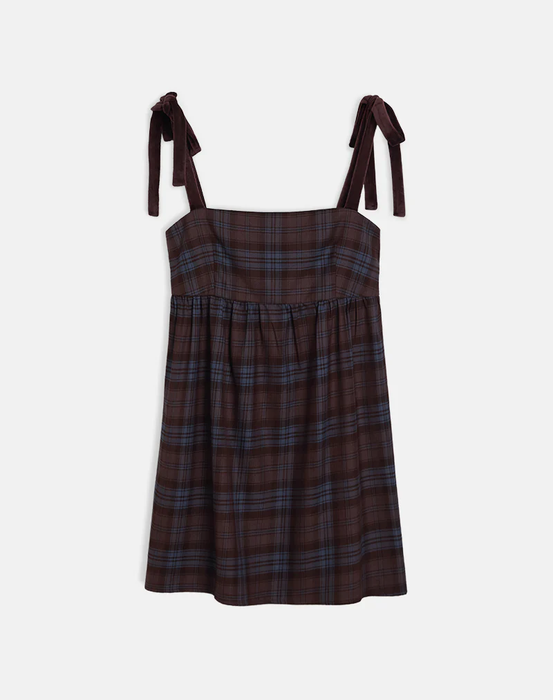 Mikayla Mini Dress in Burgundy and Blue Check - Image 5
