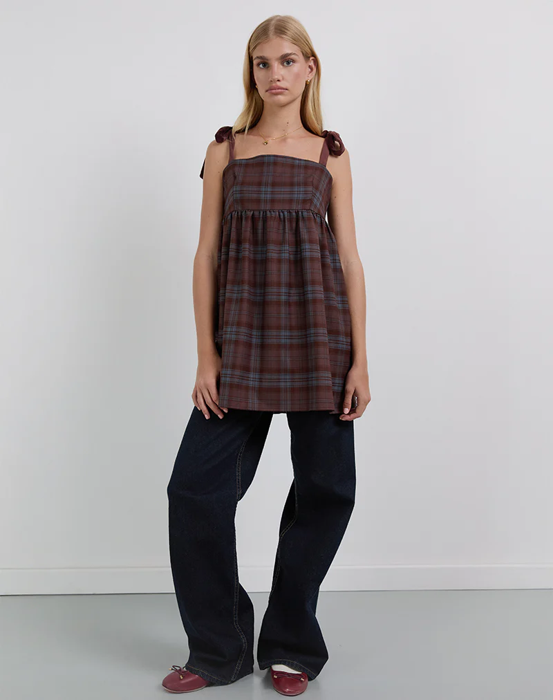 Mikayla Mini Dress in Burgundy and Blue Check - Image 7