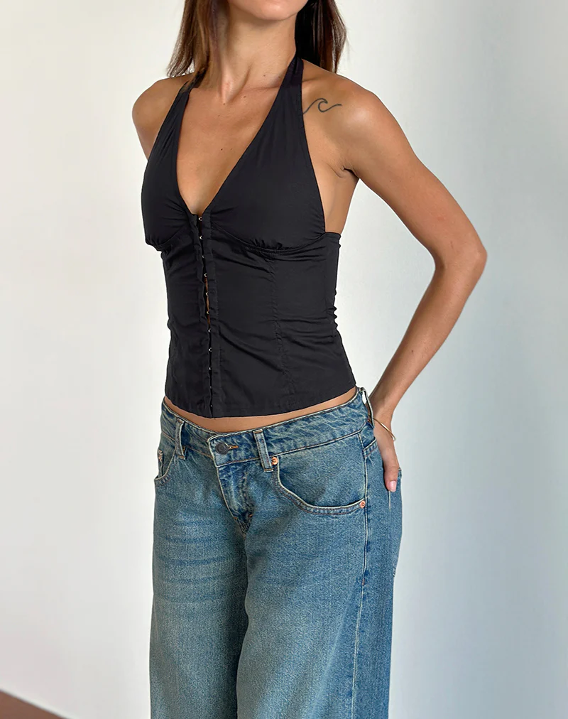 Miken Halterneck Vest Top in Black - Image 2