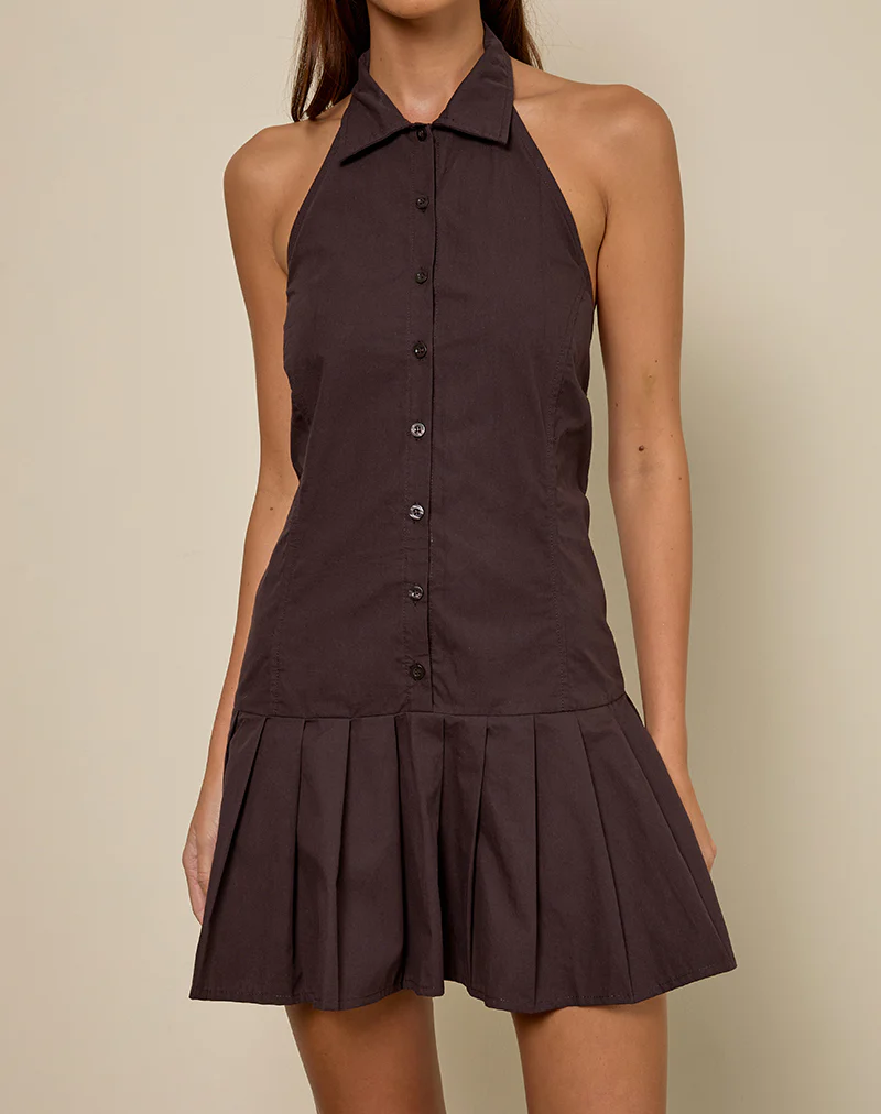 Mikena Collared Dress in Deep Mahogany - Image 2