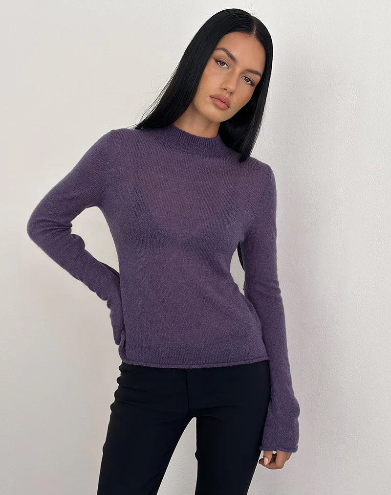 Miku Long Sleeve Top in Sheer Knit Purple - Image 3