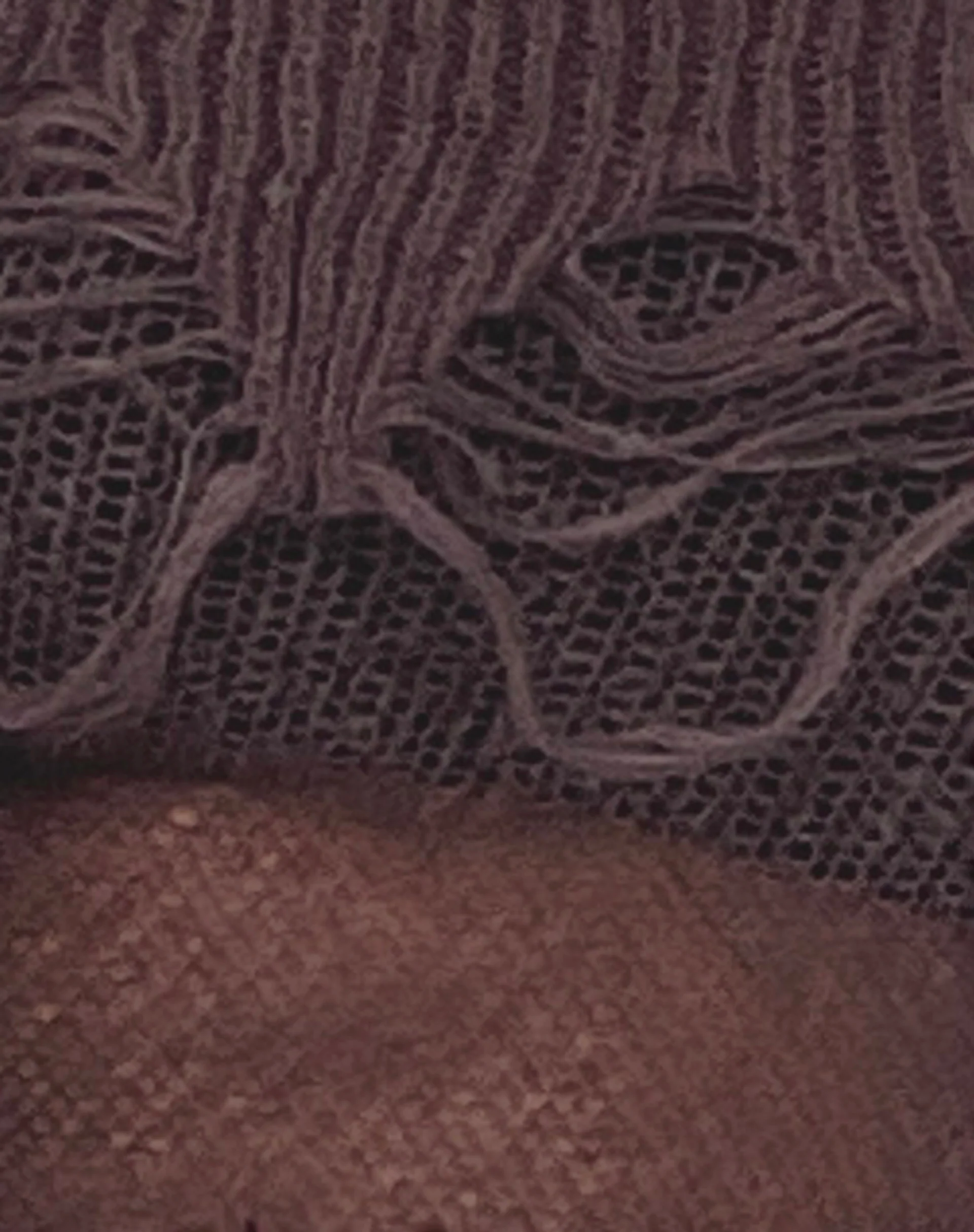 Milena Distress Knit Long Sleeve Bardot Top in Maroon - Image 6
