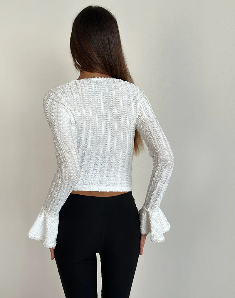 Miley Flute Sleeve Top in Textured Ivory - Image 3