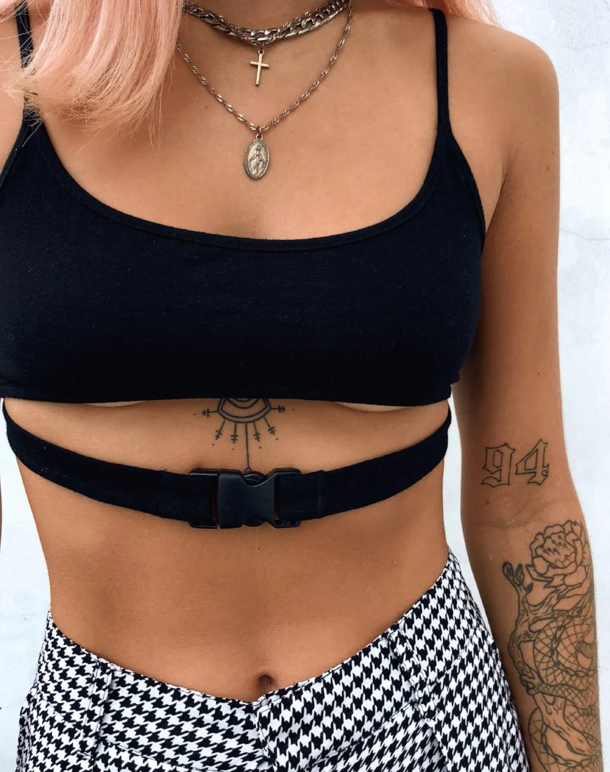 Milipe Crop Top in Black Buckles - Image 2