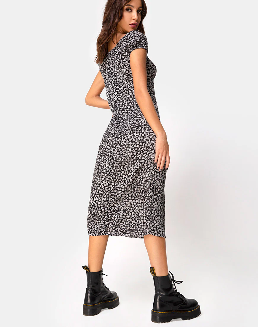 Milla Dress in Ditsy Rose Black - Image 4