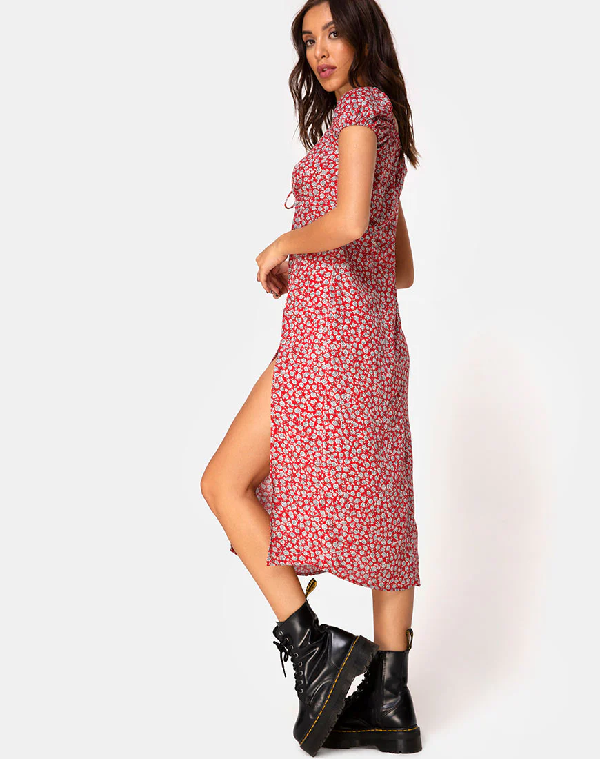 Milla Dress in Ditsy Rose Red Silver - Image 2