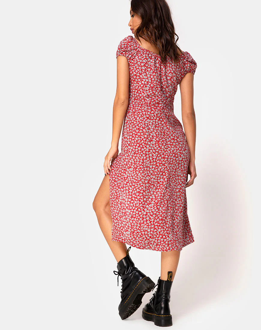 Milla Dress in Ditsy Rose Red Silver - Image 4