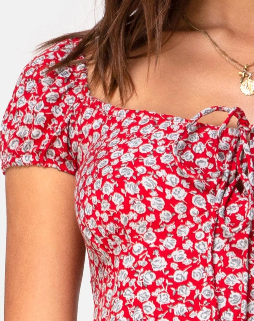 Milla Dress in Ditsy Rose Red Silver - Image 5
