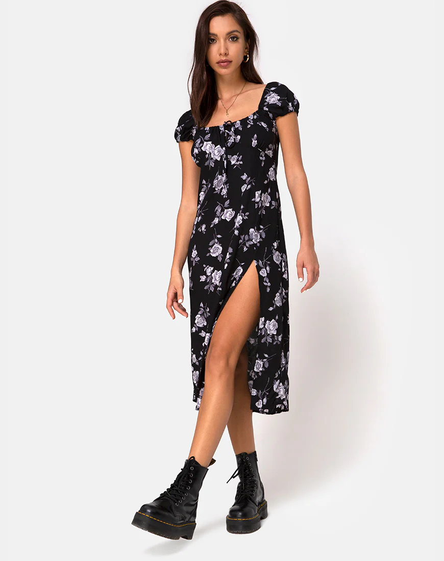 Milla Midi Dress in White Rose Black - Image 3