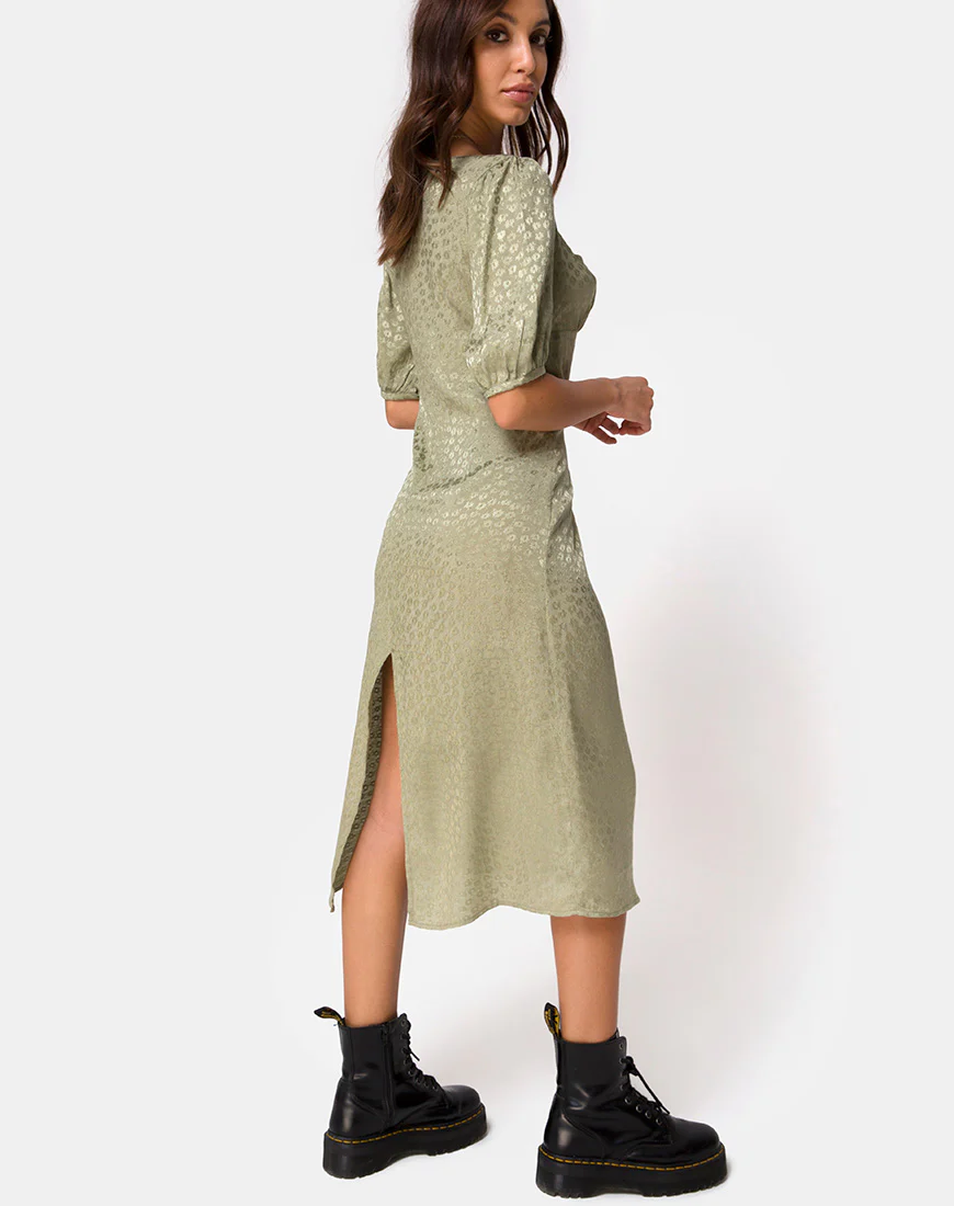 Millo Midi Dress in Satin Ditsy Rose Sage - Image 2