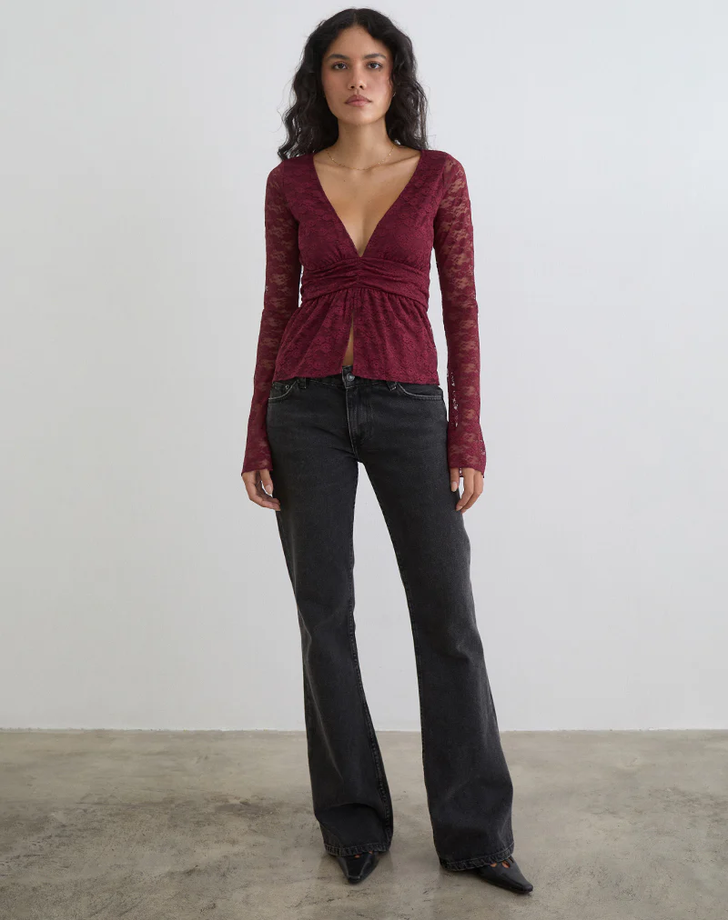 Milna Butterfly Top in Lace Maroon - Image 3