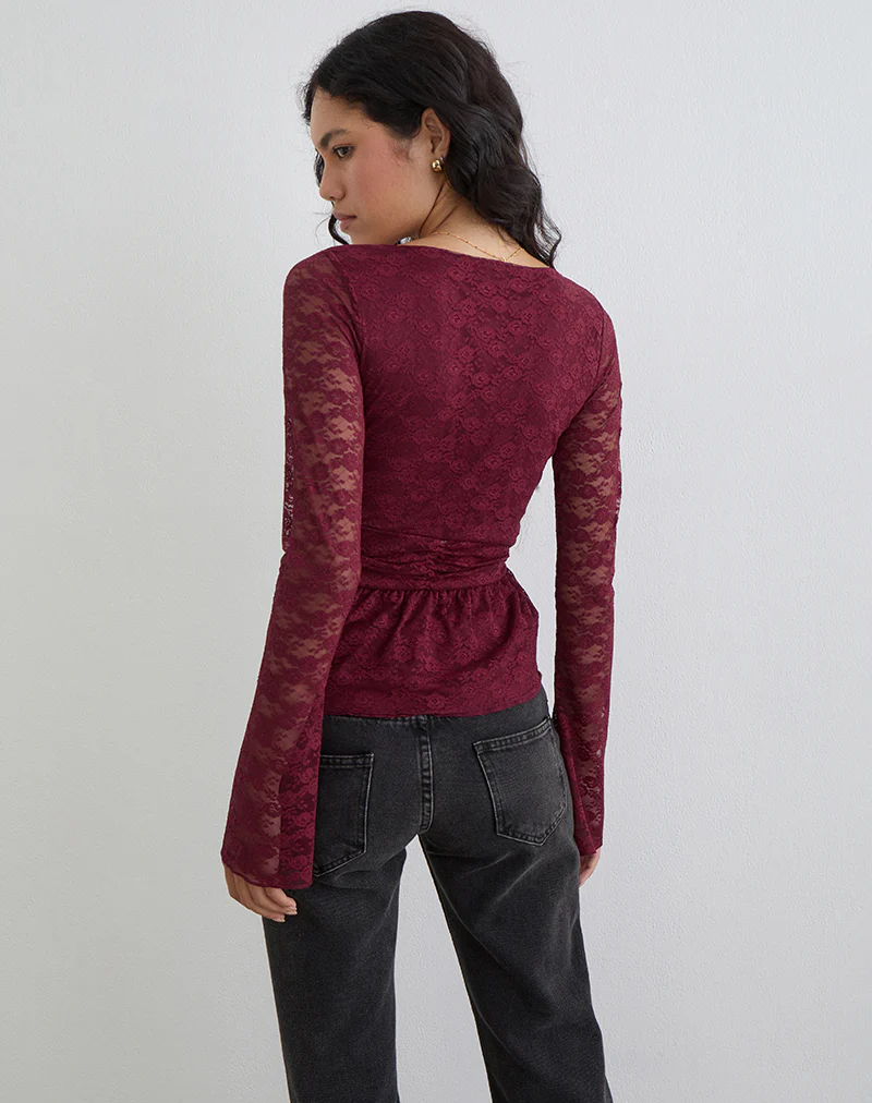 Milna Butterfly Top in Lace Maroon - Image 4