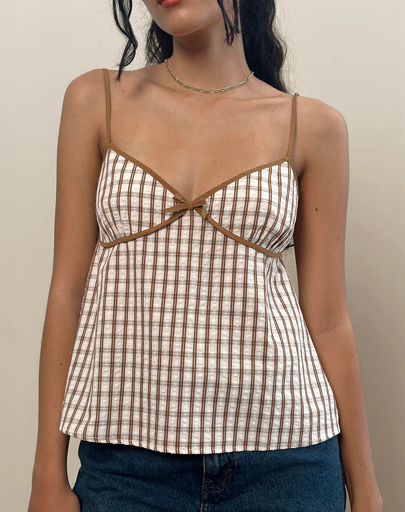 Milota Cami Top in Brown Check - Image 4