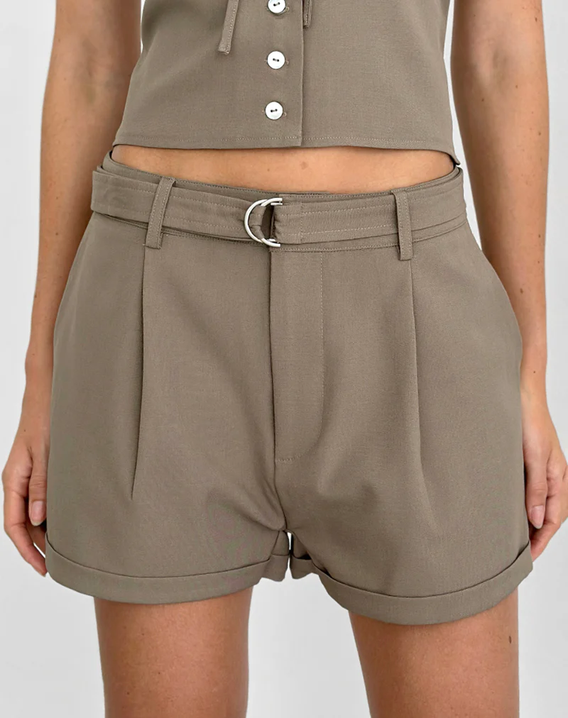 Miluta Short in Tailoring Dark Beige - Image 4