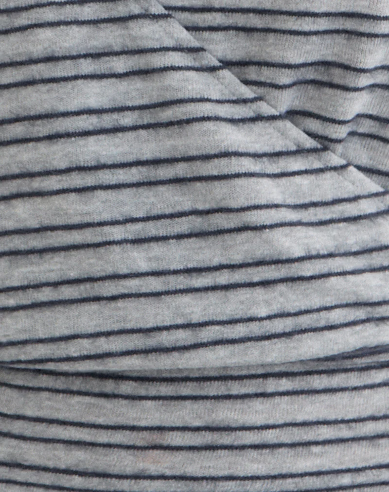 Milzie Wrap Top in Horizontal Stripe Knit Grey and Black - Image 7