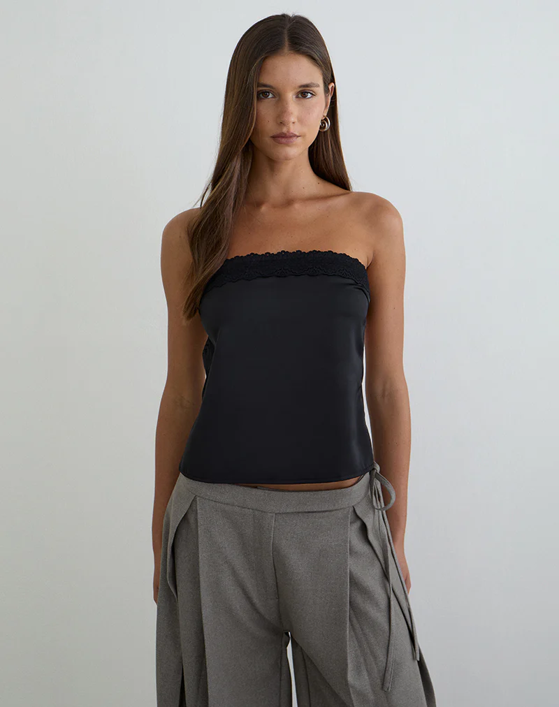 Minae Bandeau Top in Satin Black - Image 5